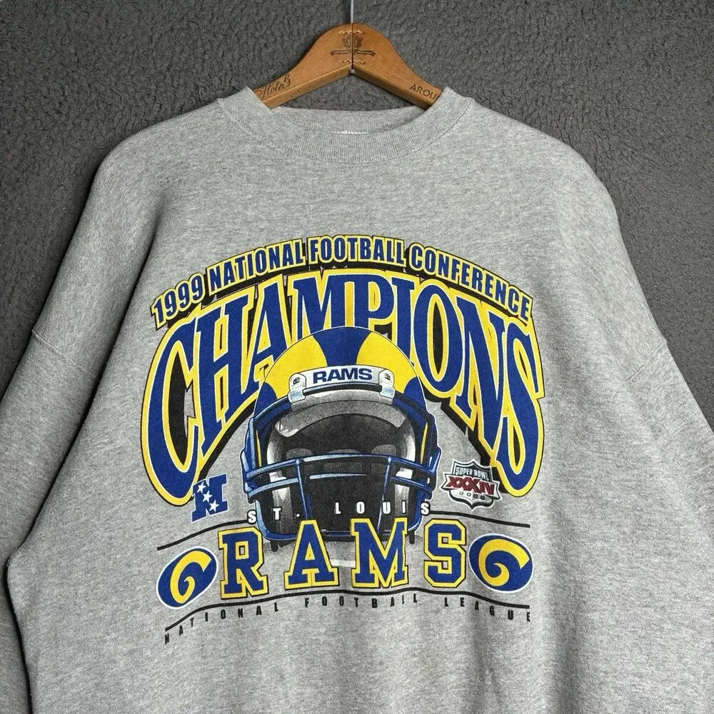 Vtg 90s St. Louis Rams Sweatshirt NFL Football Super Bowl Crewneck Sports